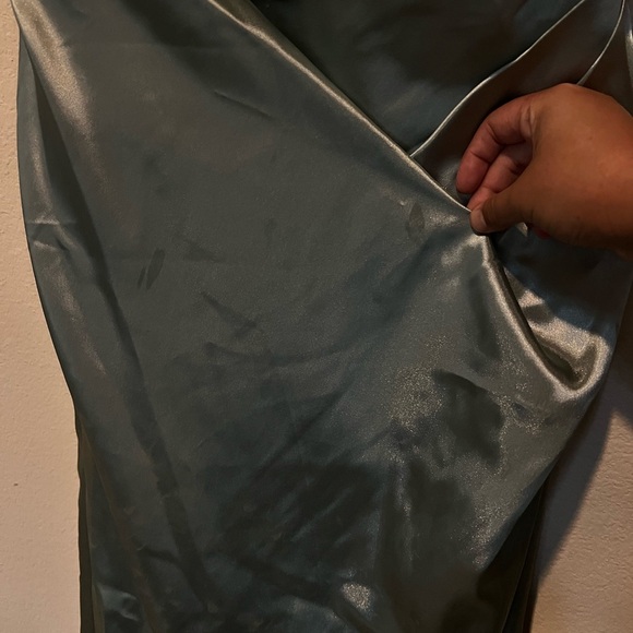 Dusty Sage Charmeuse Draped Strappy Dress Galina Signature Bridesmaid Bridal 14 - Picture 5 of 9